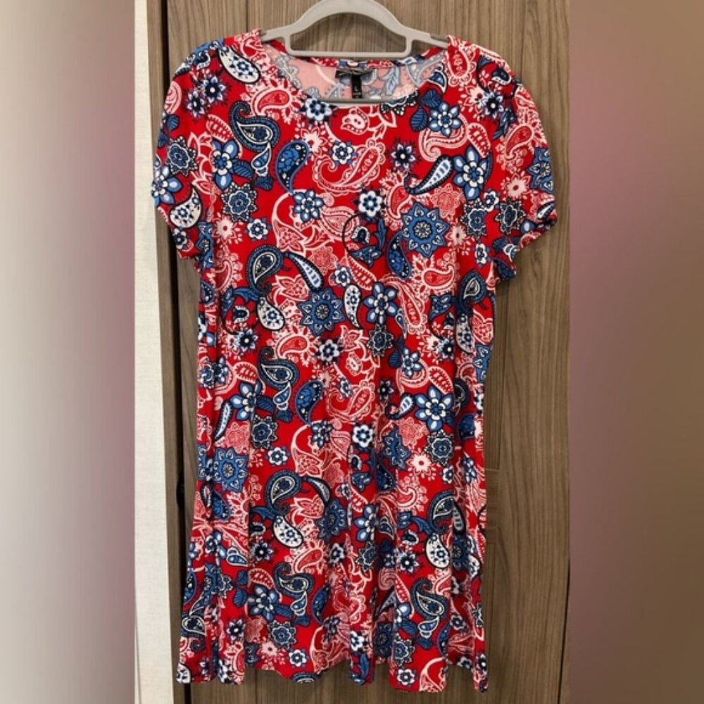 Allison /Brittany Womens Short Sleeve Round Neck Red Paisley Dress Size L